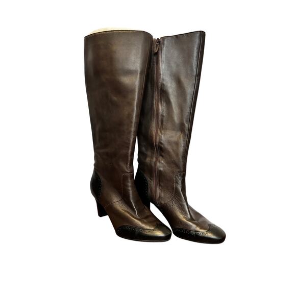 Talbots Tall Genuine Soft Leather Brown Black Boots Shoes Women’s s 7 - Picture 1 of 8